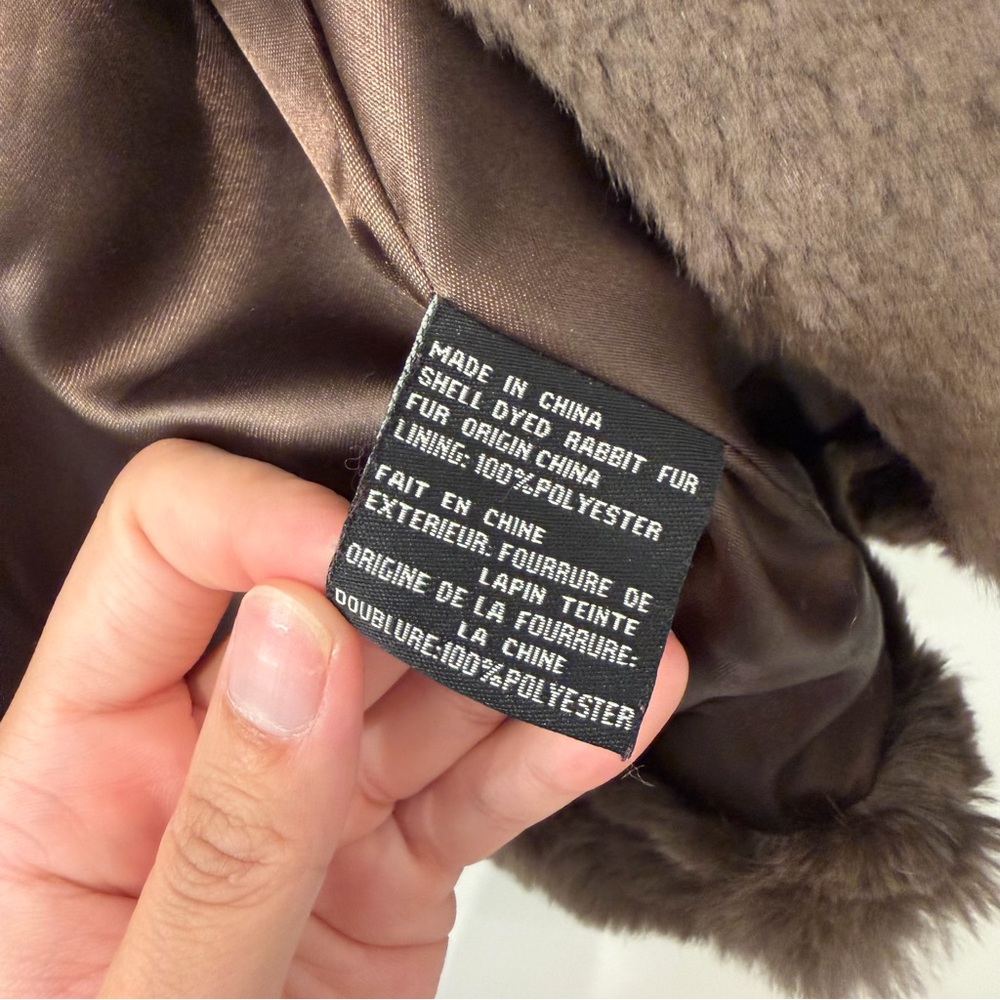 NEW Chocolate Espresso Brown Genuine  Rabbit Fur Oversized Cropped Coat - Picture 5 of 8